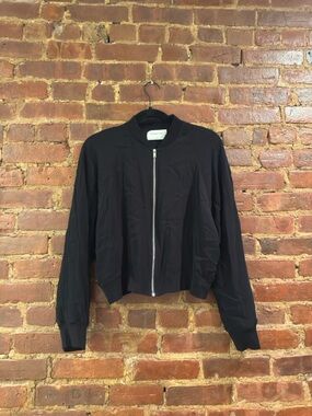 Babaton Black Zip-Front Bomber Jacket with Ribbed Trim